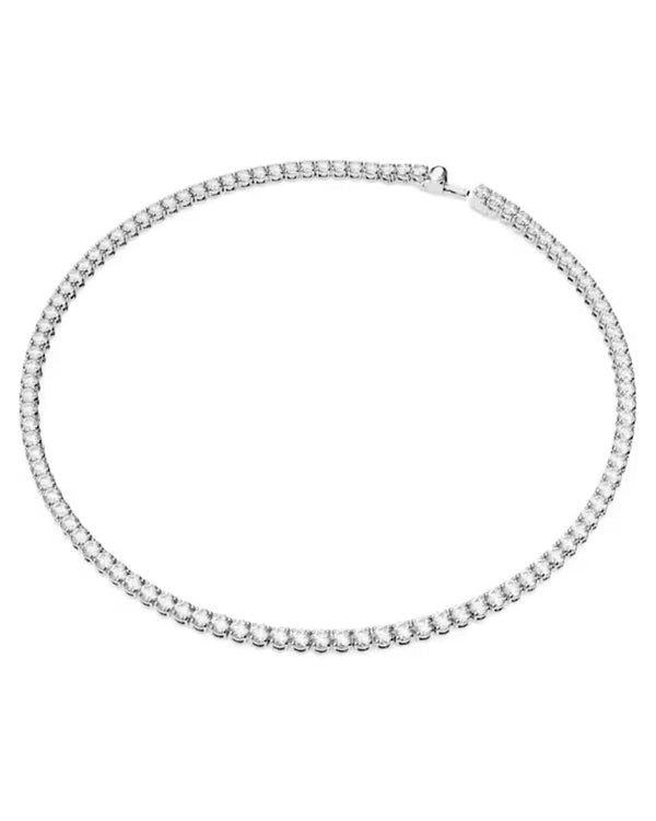 Matrix Tennis set, Round cut, White, Rhodium plated