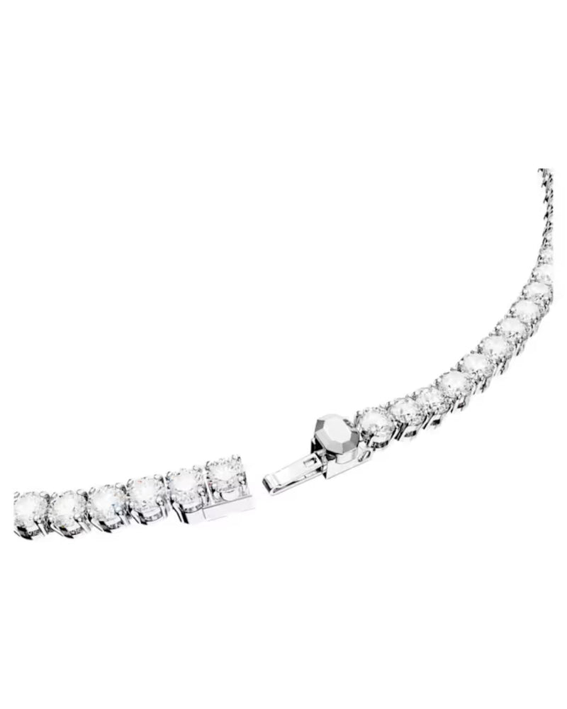 Matrix Tennis set, Round cut, White, Rhodium plated