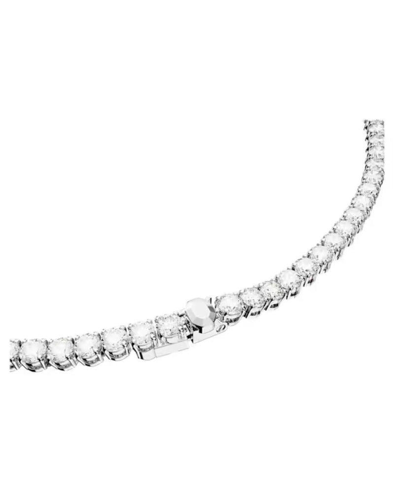 Matrix Tennis set, Round cut, White, Rhodium plated