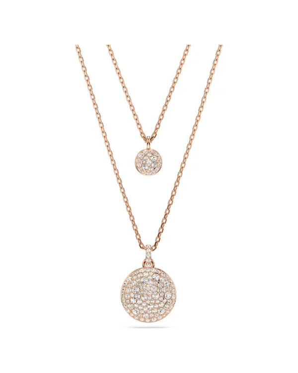 Meteora layered pendant, White, Rose gold-tone plated