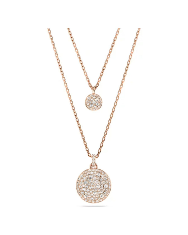 Meteora layered pendant, White, Rose gold-tone plated