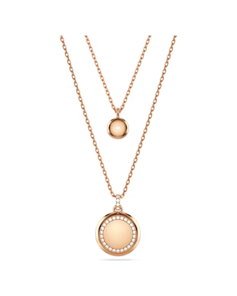 Meteora layered pendant, White, Rose gold-tone plated