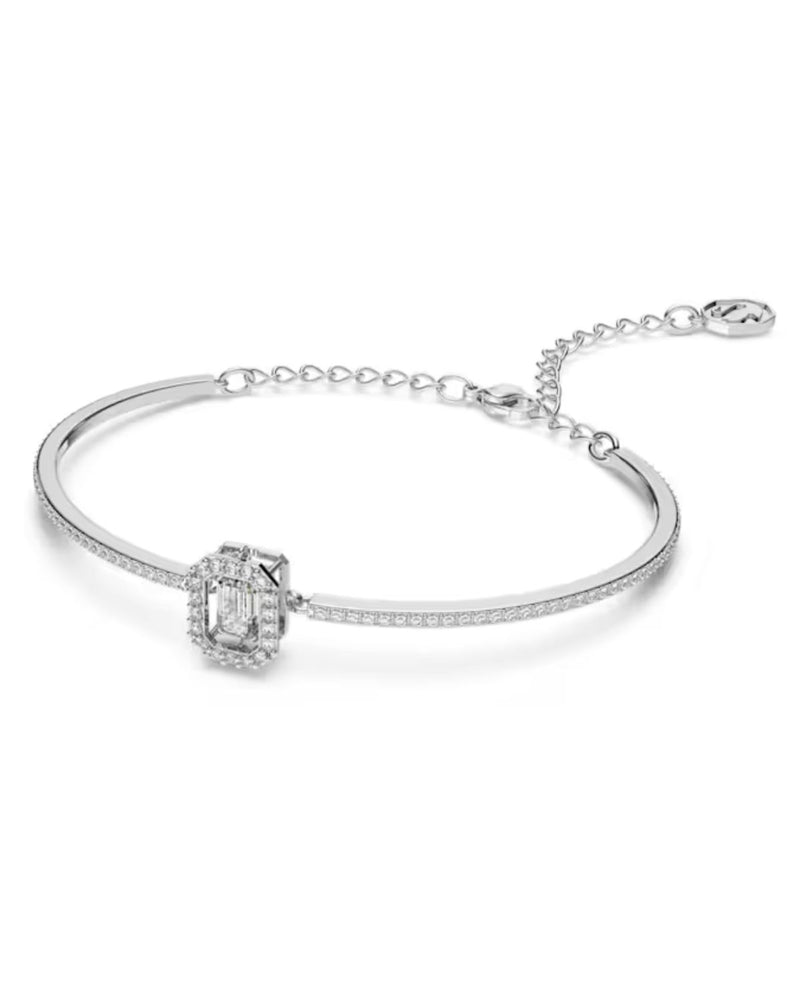 Millenia bangle, Octagon cut, PavÃ©, White, Rhodium plated