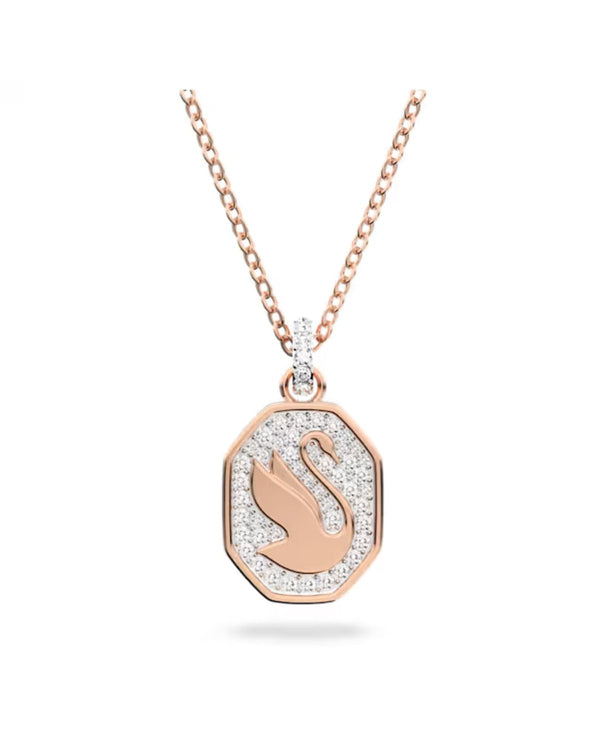 Signum pendant, Swan, White, Rose gold-tone plated