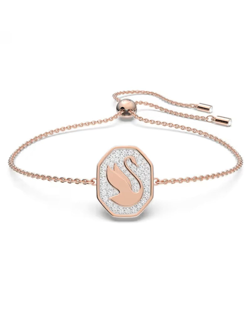 Signum bracelet, Swan, White, Rose gold-tone plated