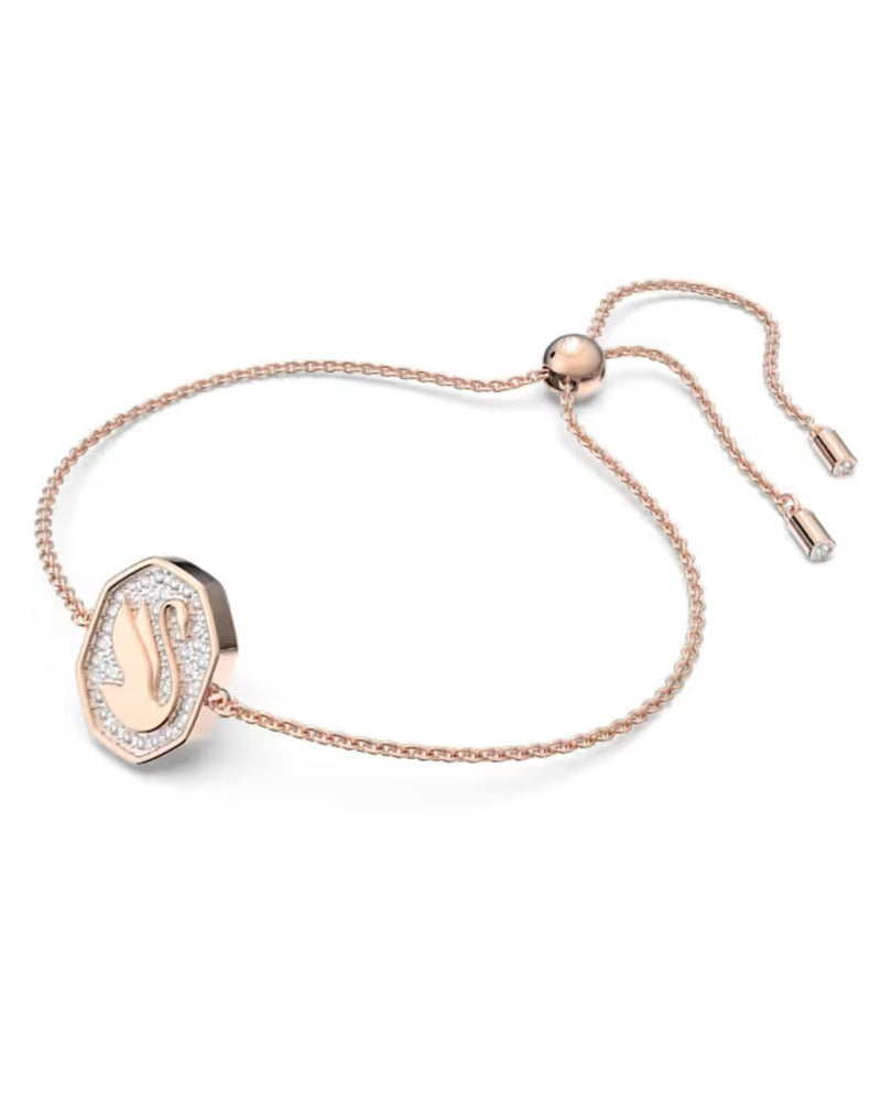 Signum bracelet, Swan, White, Rose gold-tone plated