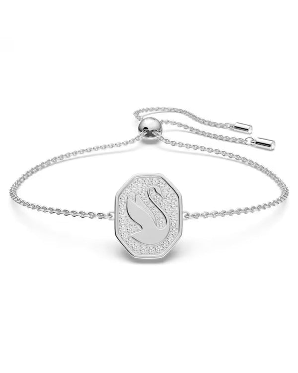 Signum bracelet, Swan, White, Rhodium plated