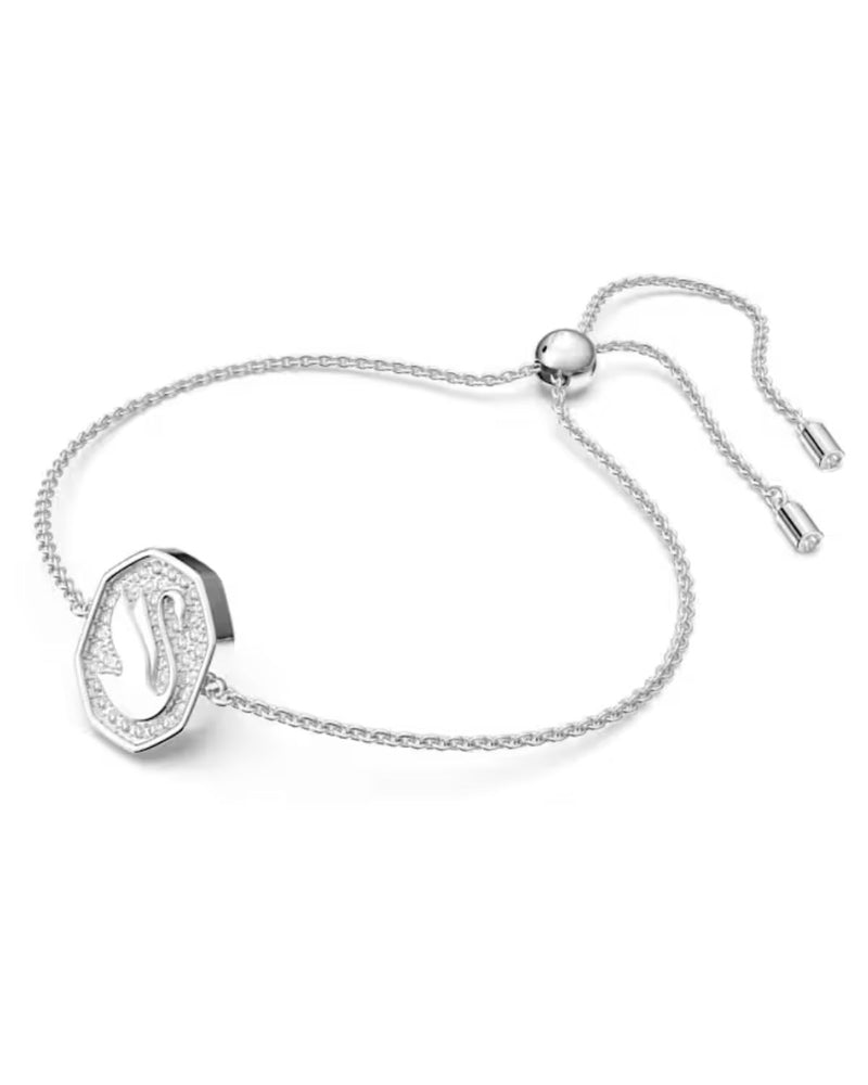 Signum bracelet, Swan, White, Rhodium plated