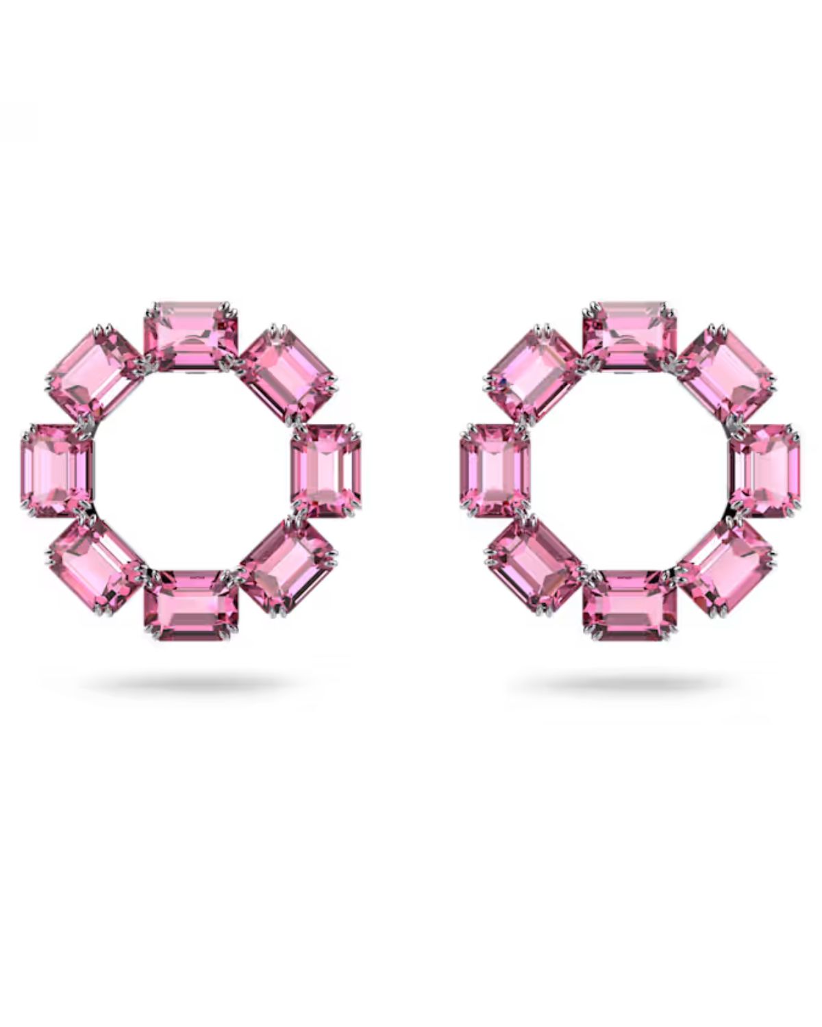 Millenia Pink Octagon Cut Hoop Earrings Rhodium Plated  5614296