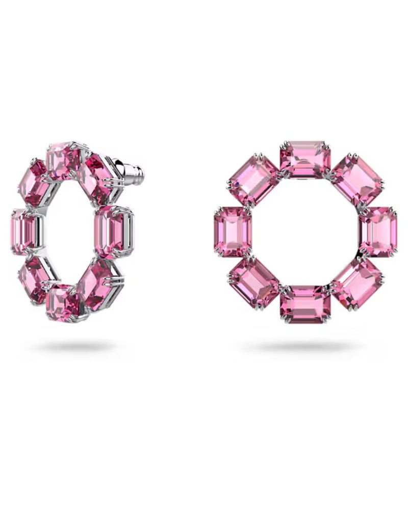 Millenia hoop earrings, Octagon cut, Pink, Rhodium plated