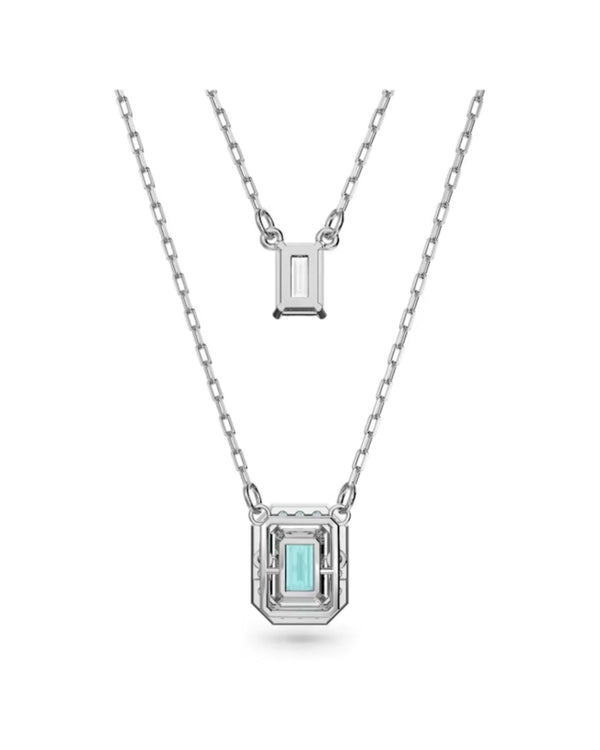 Millenia layered necklace, Octagon cut, Green, Rhodium plated