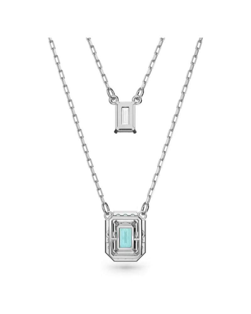 Millenia layered necklace, Octagon cut, Green, Rhodium plated