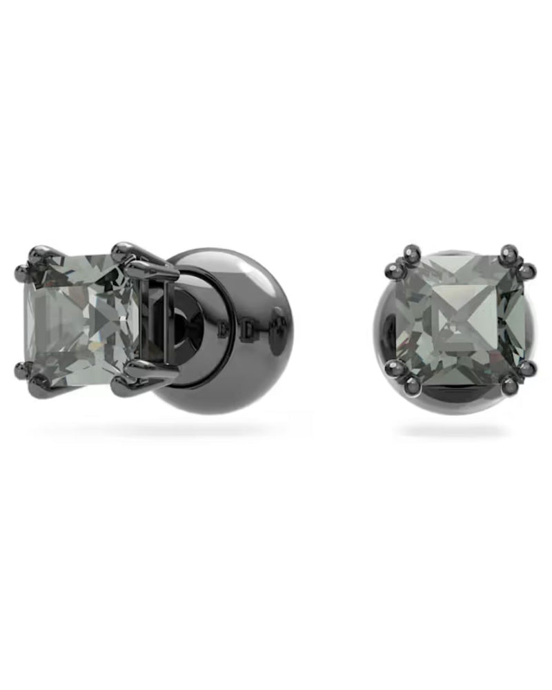 Millenia stud earrings, Square cut, Black, Ruthenium plated