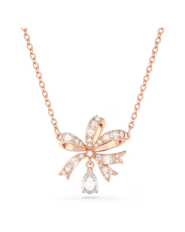 Volta necklace, Bow, Small, White, Rose gold-tone plated