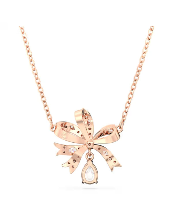 Volta necklace, Bow, Small, White, Rose gold-tone plated