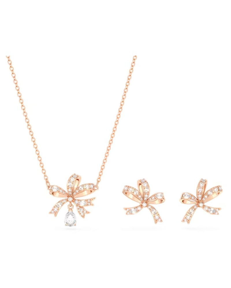 Volta set, Bow, White, Rose gold-tone plated