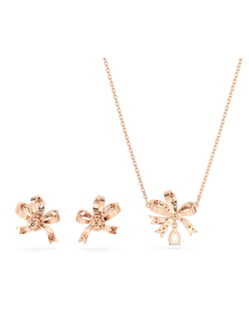 Volta set, Bow, White, Rose gold-tone plated