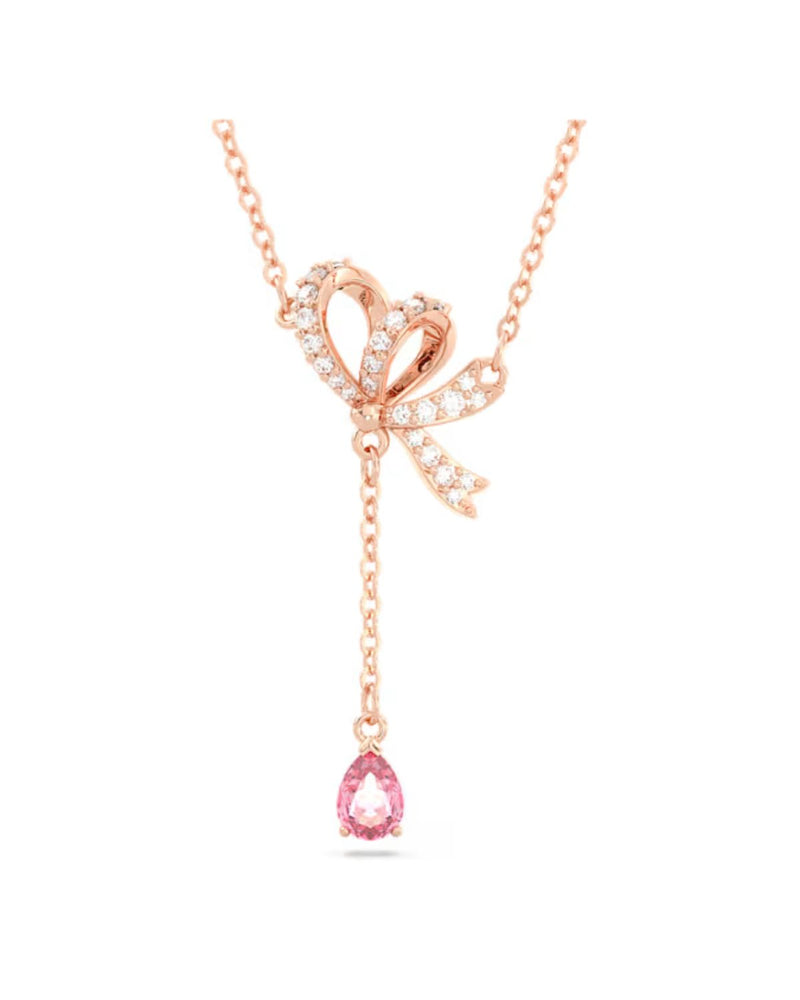 Volta Y pendant, Bow, Pink, Rose gold-tone plated