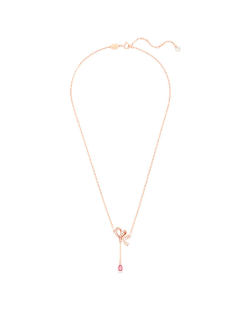 Volta Y pendant, Bow, Pink, Rose gold-tone plated