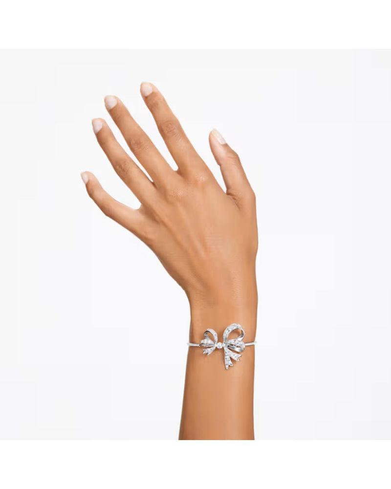 Volta bangle, Bow, White, Rhodium plated