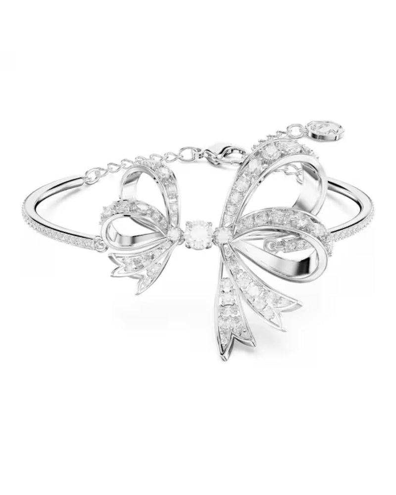 Volta bangle, Bow, White, Rhodium plated