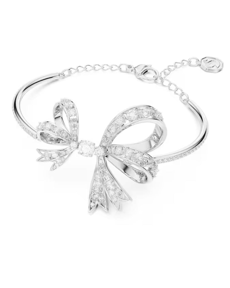 Volta bangle, Bow, White, Rhodium plated