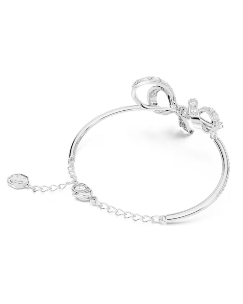 Volta bangle, Bow, White, Rhodium plated