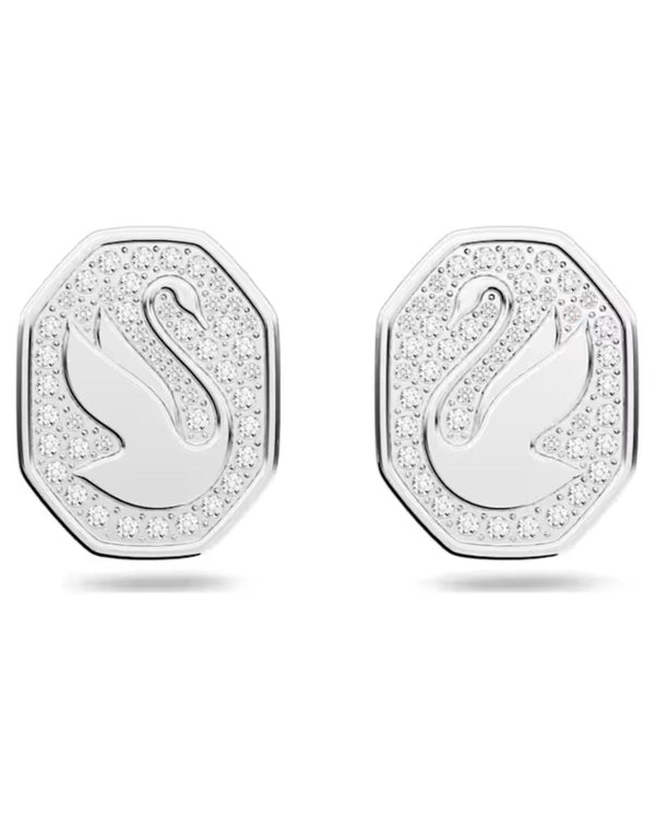 Signum stud earrings, Swan, White, Rhodium plated