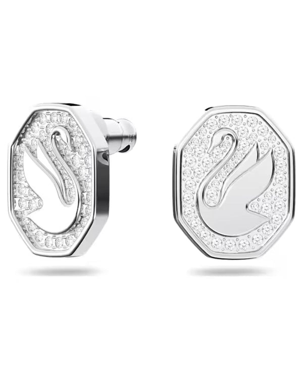 Signum stud earrings, Swan, White, Rhodium plated