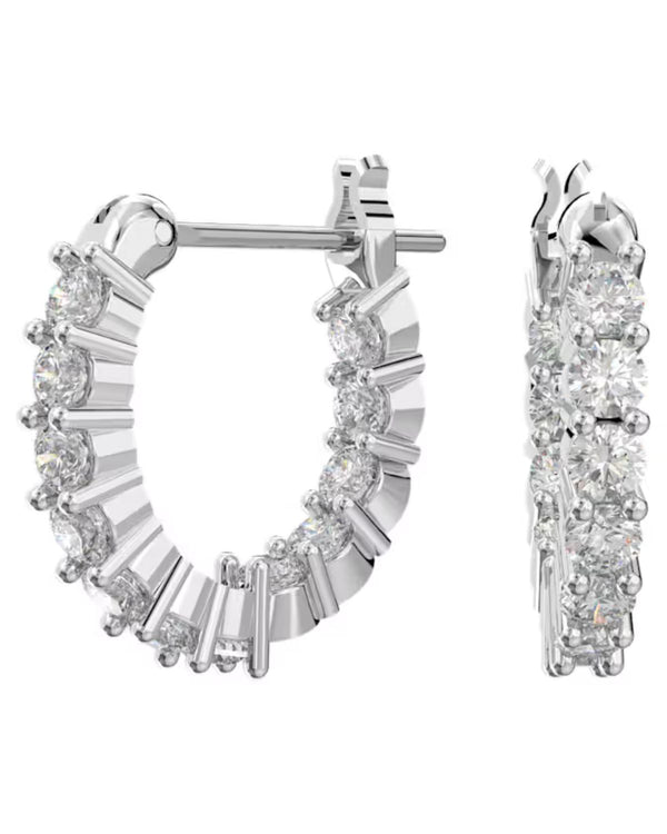 Vittore hoop earrings, Round cut, White, Rhodium plated