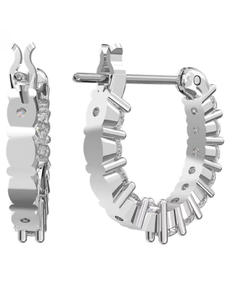 Vittore hoop earrings, Round cut, White, Rhodium plated