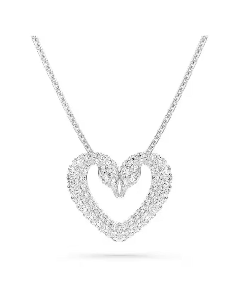 Una pendant, Heart, Medium, White, Rhodium plated