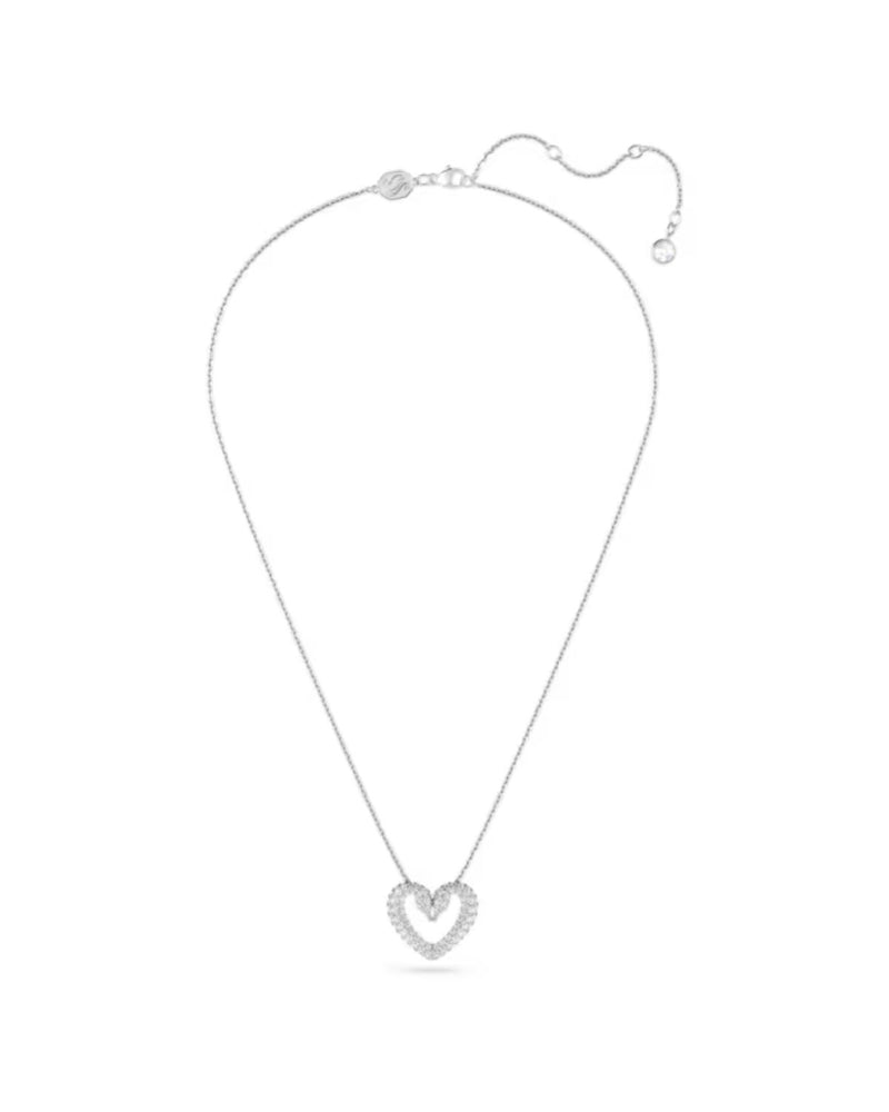 Una pendant, Heart, Medium, White, Rhodium plated