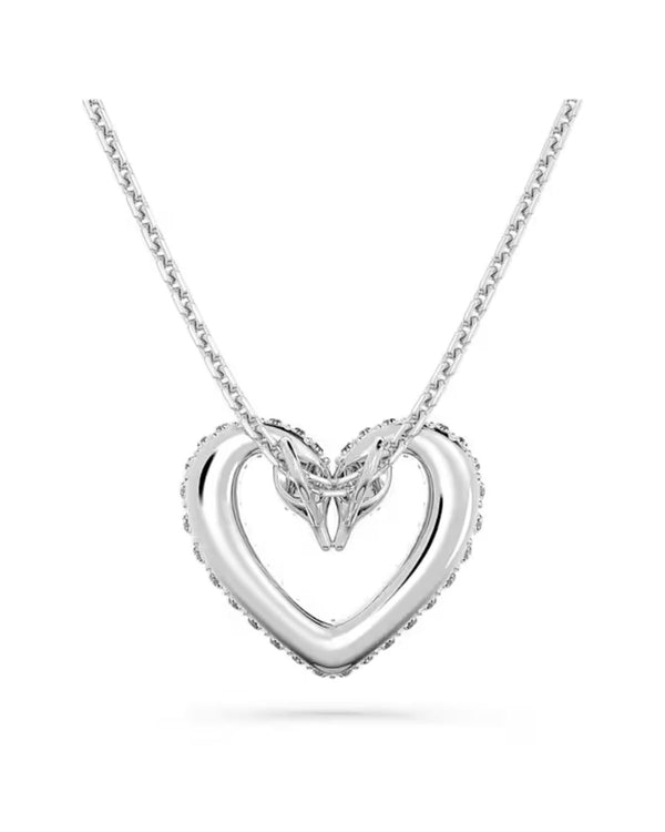 Una pendant, Heart, Medium, White, Rhodium plated