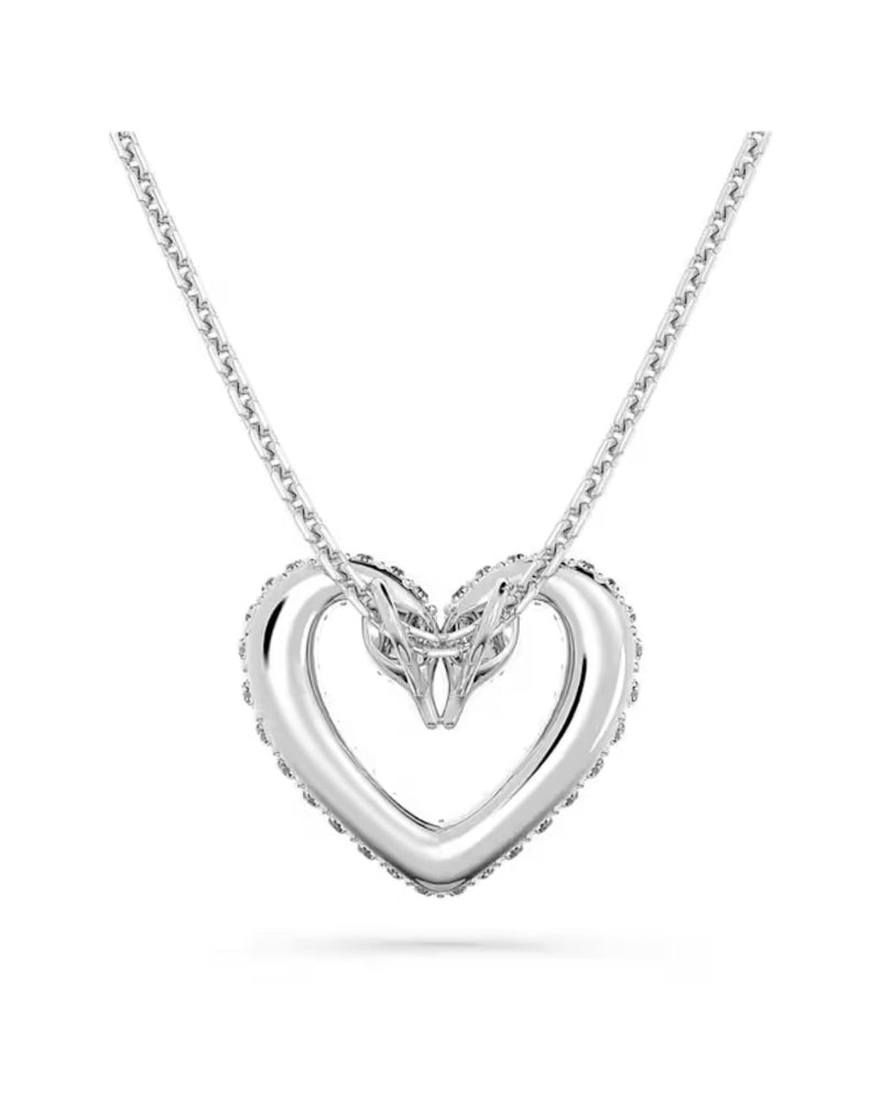 Una pendant, Heart, Medium, White, Rhodium plated