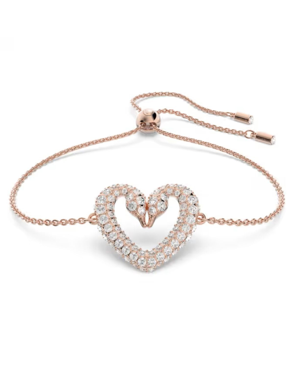 Una Swan Heart Rose Tone Crystal Bracelet 5628658