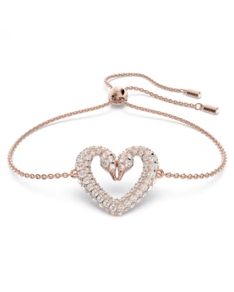 Una bracelet, Heart, Medium, White, Rose gold-tone plated