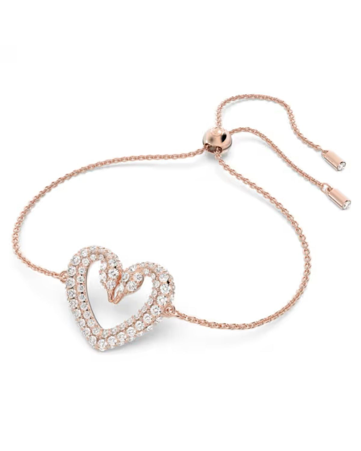 Una Swan Heart Rose Tone Crystal Bracelet 5628658