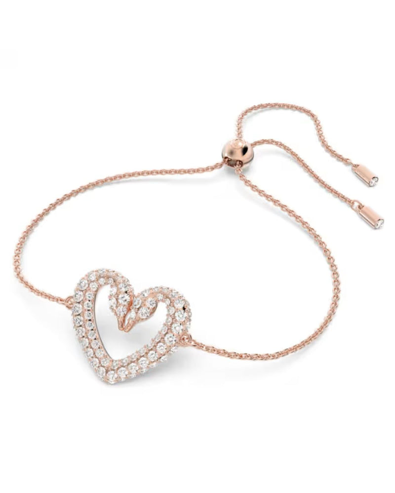 Una bracelet, Heart, Medium, White, Rose gold-tone plated