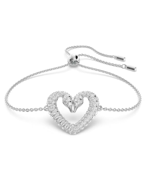 Una bracelet, Heart, Medium, White, Rhodium plated