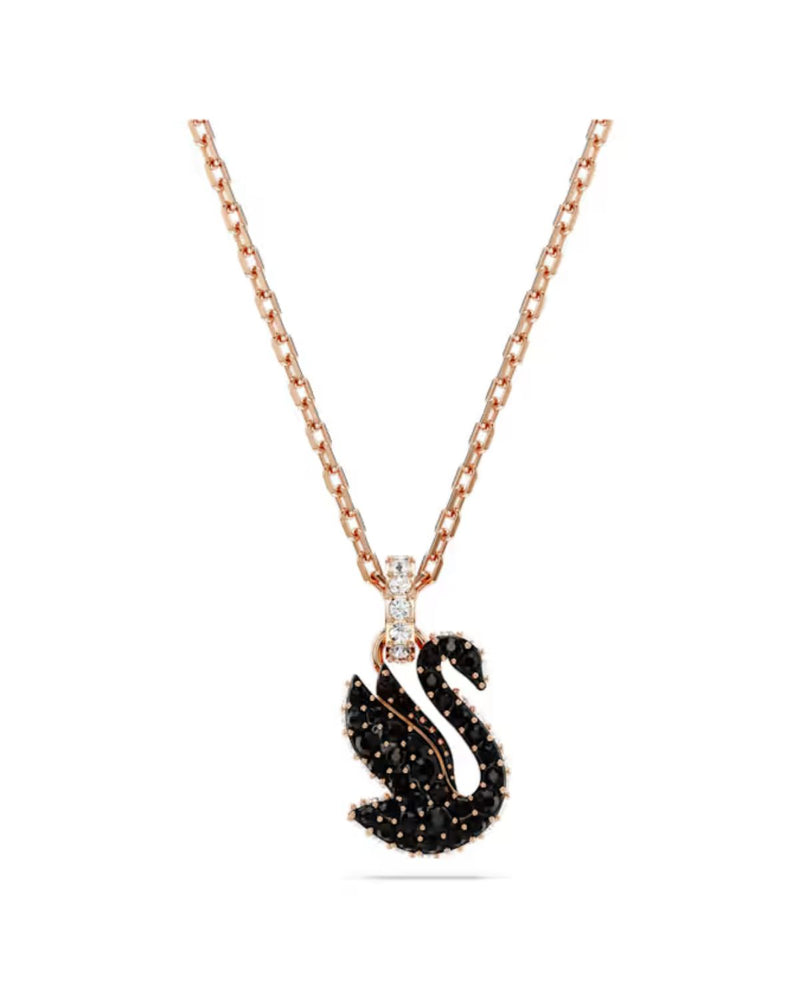 Swarovski Swan pendant, Swan, Small, Black, Rose gold-tone plated