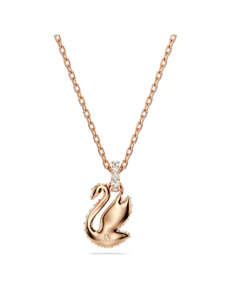 Swarovski Swan pendant, Swan, Small, Black, Rose gold-tone plated