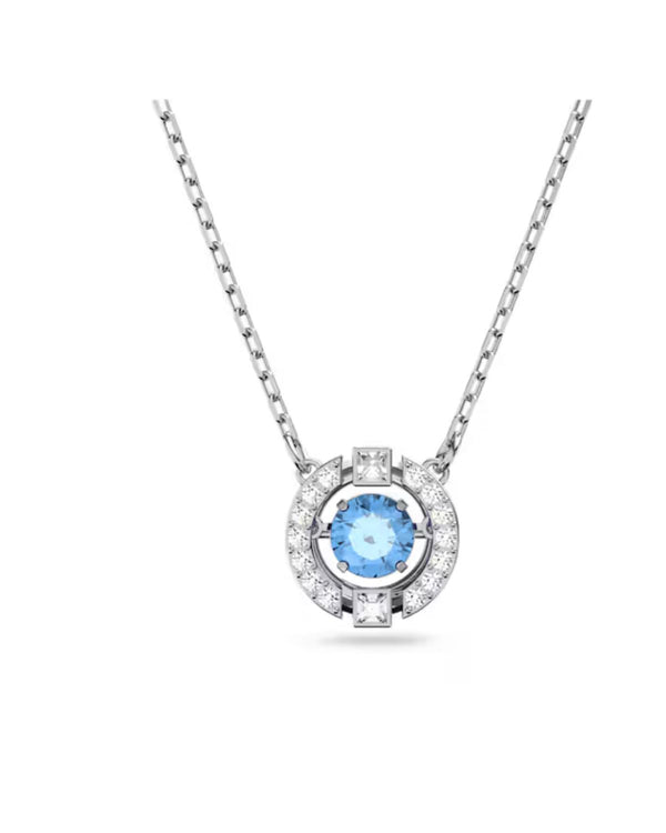 Swarovski Sparkling Dance necklace, Round cut, Blue, Rhodium plated