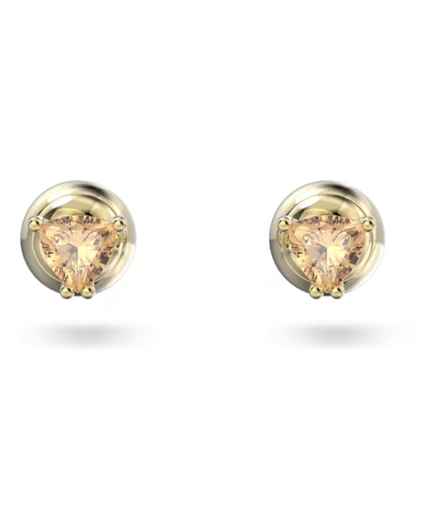 Stilla stud earrings, Trilliant cut, Orange, Gold-tone plated