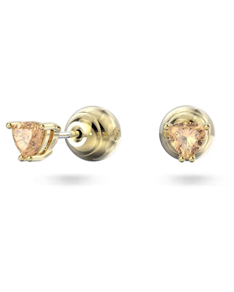 Stilla stud earrings, Trilliant cut, Orange, Gold-tone plated