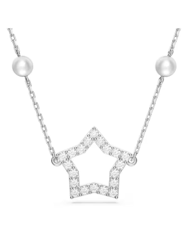 Stella necklace, Star, White, Rhodium plated