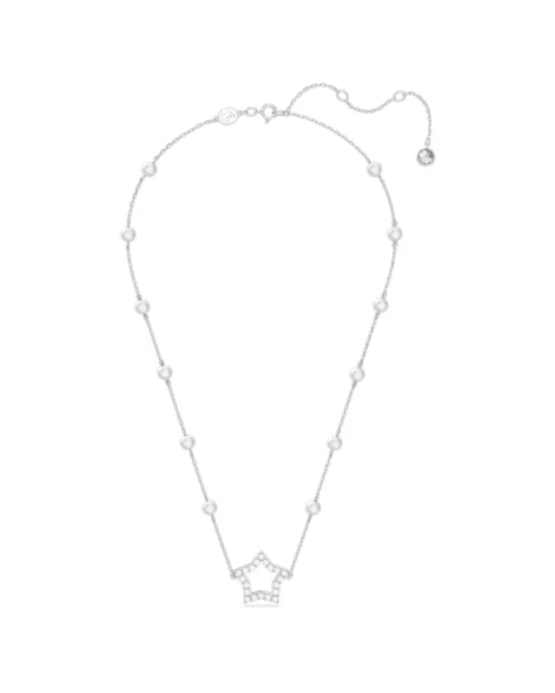 Stella necklace, Star, White, Rhodium plated