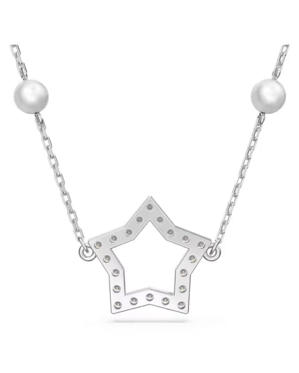 Stella necklace, Star, White, Rhodium plated