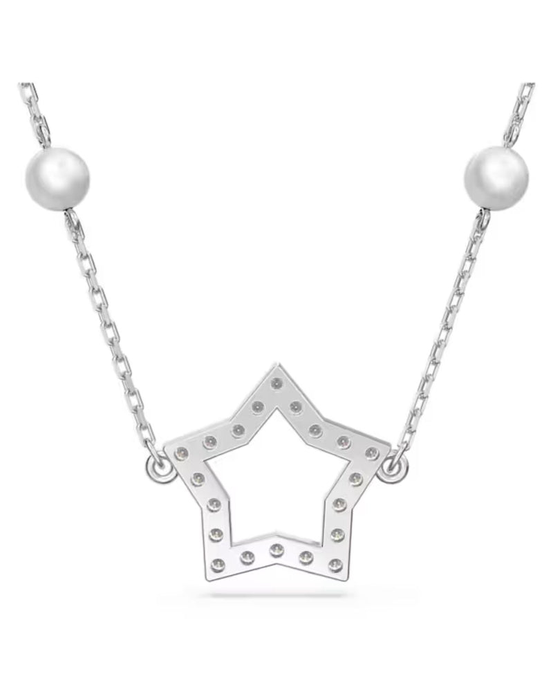 Stella necklace, Star, White, Rhodium plated