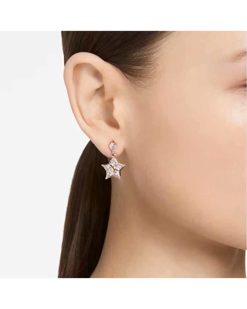 Stella drop earrings, Kite cut, Star, White, Rose gold-tone plated